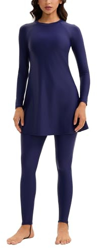 OBEEII Muslim Swimwear for Women Islamic Burkini Full Length Swimsuit Long Sleeve Swim Top Pants Hijab 3 PCS Modest Swimming Bathing Suit