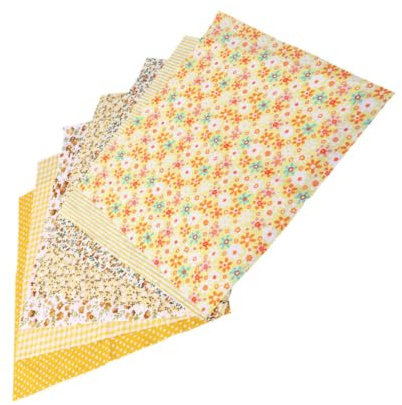 Kichvoe Tessuto Patchwork Giallo Tessuto per Ricamo e Fai-da-te Set 7 Pezzi in Cotone per Cucito Creativo e Progetti Scolastici