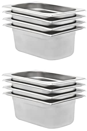 vidaXL 8x Contenitori Gastronorm Impilabili Universali Rettangolari Atossico Teglie Cucina GN 1/4 100 mm in Acciaio Inox Argento