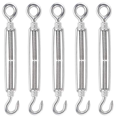 WiMas 5 Stück M8 Edelstahl Spannschlösser Draht Spanner, Verstellbare Spannschloss Haken und Augen Set, Drahtseil OC Spannung