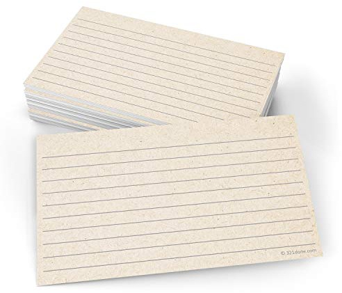321Done Rustic Ruled Index Cards - Made in USA – Small 3x5 (Set of 50), Kraft Tan, Narrow-Ruled Lined Notecards Double-Sided, Thick Heavy Duty Cardstock, Simple Cute Pretty Note Cards with Lines