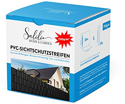 Salilio Zaun Sichtschutzstreifen für Doppelstabmatten - 35m 35Clips 700g Premium Doppelstabmattenzaun Sichtschutz für den Garten. Sichtschutz und Windschutz, Besonders Langlebig, Anthrazit (Grau)