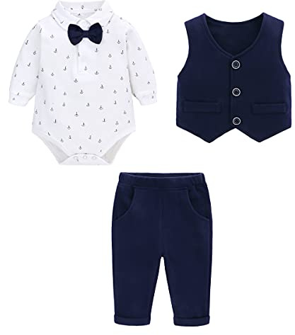 famuka Trajes de Bebé Chaquetas de Bebé Niño Bautizo Conjunto de Ropa de Bebé Boda Esmóquines (18 meses, Marina)