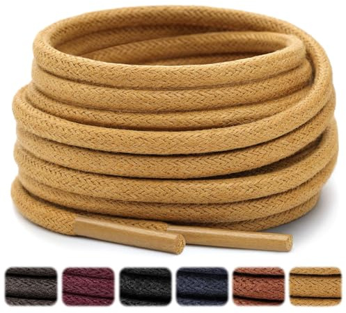 Stepace 2 Pairs Waxed Round Shoe Laces 3mm Oxford Shoelaces for Boots and Dress Shoes Light Brown 76cm