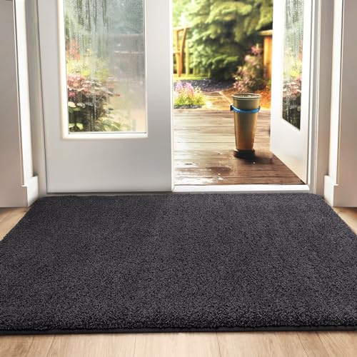DEXI Smutsfångare Dörrmatta, Halkfria Barriärmattor för Inomhus, Superabsorberande Entrématta Maskintvättbar mjuk Golvmatta Matta, Svart-grå, 90 x 150 cm | Smutsfångande matta, maskintvättbar dörrmatta, absorberande dörrmatta, för ytterdörr, hall och hund