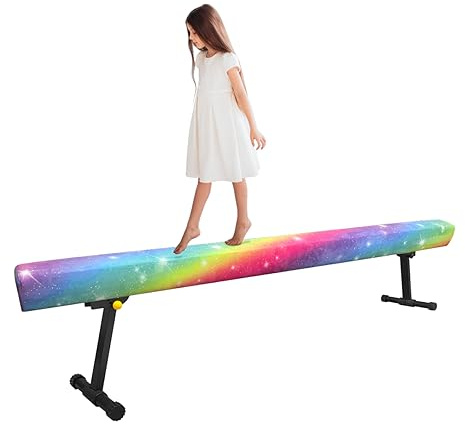 Wesky Adjustable Balance Beam,High and Low Floor Beam Gymnastics Equipment,Professional Gymnastics Beam for Kids Home Training with Foldable Legs (Rainbow, 8FT)
