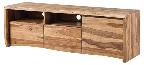 MASSIVMOEBEL24.DE | Pure Sheesham TV-Board aus Massivholz #123 | aus Sheeshamholz - Natur, lackiert/sandgestrahlt | 178x48x58 cm | 3 Fächer & 2 Schubladen |TV Regal Lowboard