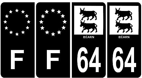 HADEXIA - Lote de 4 adhesivos para matrícula de coche (64 unidades), color negro y F