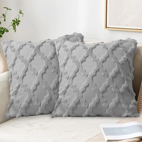 Ghope 2er Set Wolle Kissenbezüge Samt Fellkissen Sofakissen Weich Couchkissen Zierkissenbezug mit Verstecktem Reißverschluss Kissenhülle für Sofa Schlafzimmer Wohnzimmer