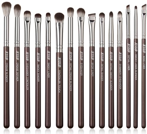 Jessup Pinceaux Maquillage Yeux Professionnels Lot 15 Pinceau Yeux Marron pour Fard à Paupières,Eye-liner,Pinceau Estompeur Yeux,Kit Pinceaux Yeux Synthétiques Qualité Supérieure,T499