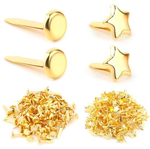 LWMTT 200 Stück Mini Brads Musterbeutelklammern,Musterbeutelklammer,Stern Gold Musterklammern, Papier Briefklammern Basteln Handwerk,für Schule Büro Papier Briefklammern Basteln Handwerk DIY