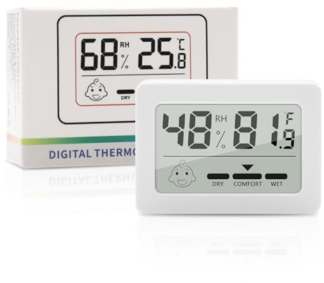 Lot Thermomètre Intérieur Maison - Mini LCD Digital avec Hygromètre, Mesure de Précision Murale pour Chambre Bébé, Culture et Cave - Lot de 1 - Blanc