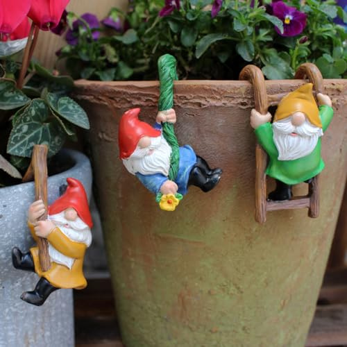 Honiweer 3 st klättertomer trädansikten dekor utomhus för gården, tomter staty, utomhus älva trädgård harts hantverk, blomkruka landskap dvärg, mikrolandskap hänge ornament (3 st)