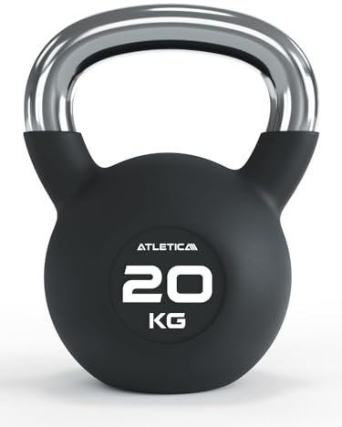 ATLETICA Kettlebells | 4-32 kg |Gummierte Kugelhantel mit Chromgriff | Hochwertige Stahllegierung | Studioqualität | Funktionelles Ganzkörpertraining Gewicht 20kg