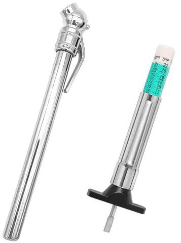 2Pcs Portable Tyre Pressure Gauge Set Tyre Tread Depth Gauge Tire Air Pressure Pencil Tyre Safety Kit Tyre Depth Measurement Tool with Pocket Clip for Cars Motorcycles Trucks