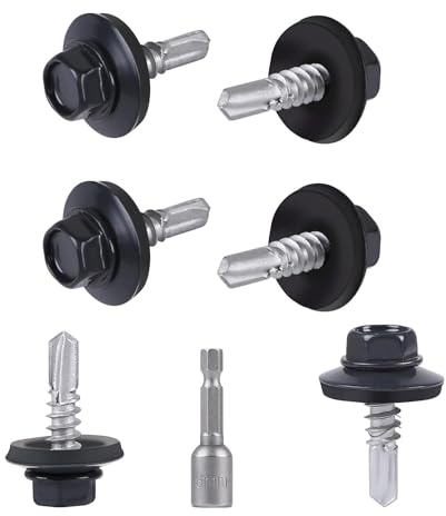 SUPAWAY 150-pack takskruvar i metall 4,8 x 19 mm, målade med sexkantsbrickor, EPDM-brickor och hylsnyckel M8 självborrande metallskruvar (grå RAL 7016)