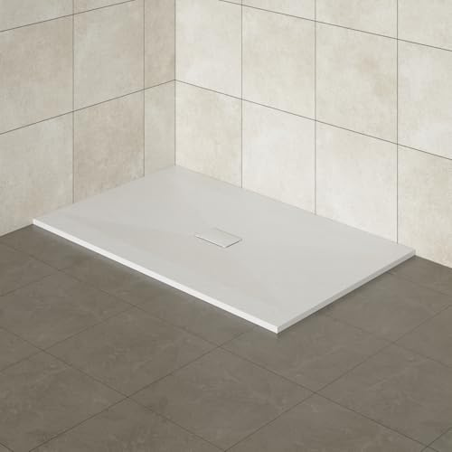 Aquariss SMC Rectangular 1500 x 1000 mm Anti Slip Shower Base Tray White | Slate Effect Shower Tray, Slimline, Bathroom Wet Room Shower Cubicle Base, for Walk In Shower Door, Durable