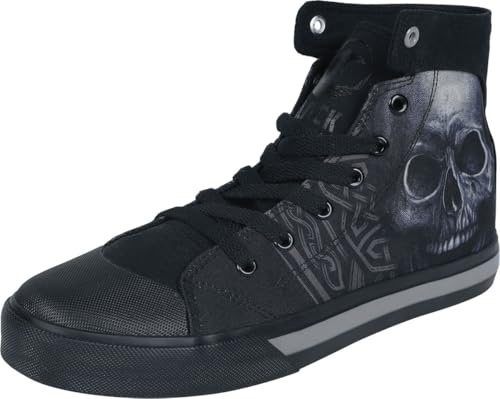 Black Premium by EMP Unisex Zapatillas Altas Negras con Estampado de Calavera en el Lateral EU41