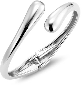 ALEXCRAFT Sterling Silber 925 Armreif Damen, Silberen Armbänder Einfacher Offen Verstellbare Armreif Klobig Chunky Dick Groß Wassertropfen Umarmungs Armkette Armbänder Silber Damen Frauen Schmuck