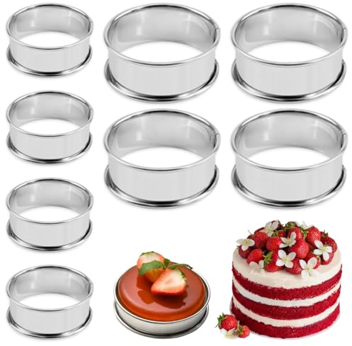 8 Piezas Crumpet Rings Molde, 10 cm Anillos para Hornear y 8 cm Aros de Postre, Anillos para Tartas de Acero Inoxidable, Antiadherente Fácil Desmoldado Aros de Cocina Mousse para Muffins Bagels