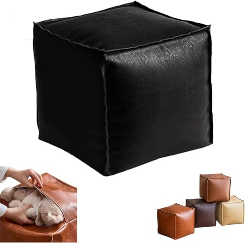 Sitzhocker mit Stauraum aus Leder Cube Polsterhocker Pouf-Hocker Nordischer Stil Fußhocker 40cm FußKissen Klappbare Fußbank Aufbewahrungsbox Für Wohn Und Schlafzimmer Deko, Nicht Gefüllt (Schwarz)