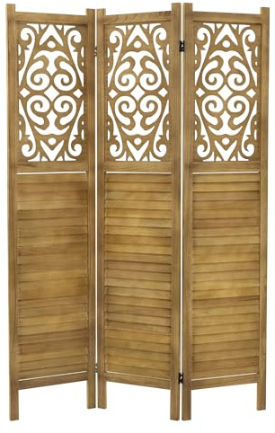 ML-Design Biombo Divisorio de 3 Paneles Modelo Tokio de Madera Natural 170 x 121 cm, Separador de Ambientes Plegable para Interiores, Mampara Independiente para Vestuarios, Pantalla de Privacidad