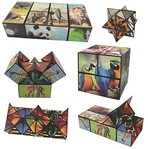 Cylora Ensemble de Cubes Magiques Animaux 2 en 1, Cube d’Infinité 3D, Jouet Anti-Stress et Fidget, Jeu éducatif Cadeau pour Enfants et Adultes