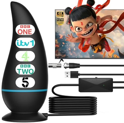 2025 Indoor TV Aerial for Smart TV for Local Channels,TV Ariels Indoor for Long Range Reception,Freeview Aerial for Easy Installation and All Smart/Old TVs,Digital Antenna Supports 4K 1080P HD(Black)