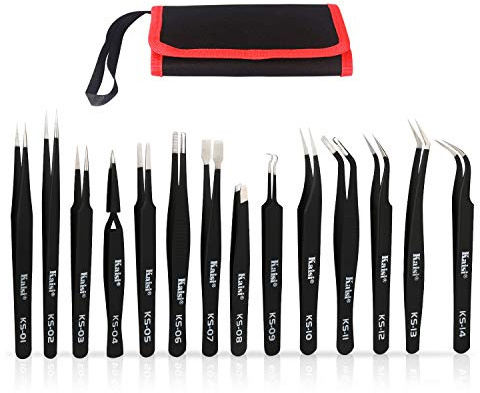 14 PCS Precision Tweezers Set, ESD Tweezer Set, Anti-Static Stainless Steel Tweezers Set for Craft, Jewelry, Electronics, Laboratory Work