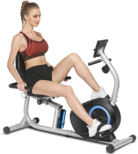 ANCHEER Ergómetro reclinable, bicicleta estática, ganador de la prueba, ergómetro de asiento para personas mayores con respaldo, 8 niveles de resistencia, sensores de pulso de mano, freno magnético