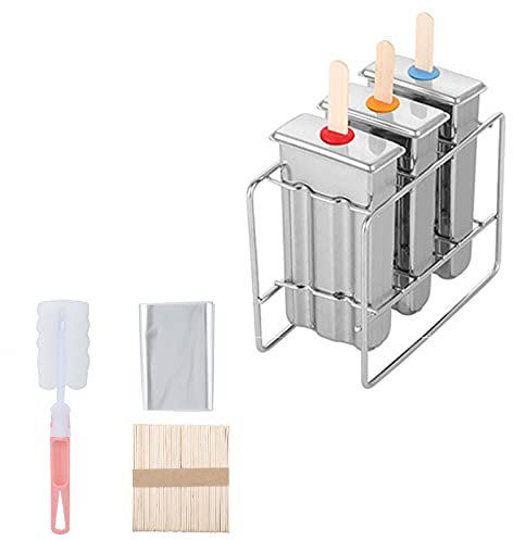Moldes Para Paletas De Acero Inoxidable Molde De Helado Juego De 3 Moldes De Paletas Molde De Helado De Acero Inoxidable Con 100 Palitos De Helado + 20 Bolsas + 1 Cepillo Limpio,A