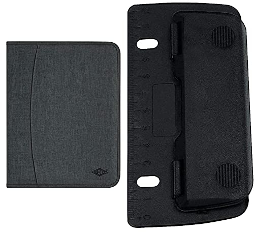 WEDO 58352412 Ringbuchmappe College, A4, mit 2-Ring-Mechanik, Grau & 67801 Taschenlocher Kunststoff (zum Abheften für 8 cm Lochung, 2 fach, mit 12 cm Skala) schwarz