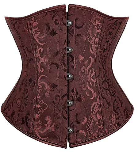 Josamogre Corset Underbust Bustier Femme Top Floral Lacet Push Up Serre Taille Sexy Gothique Halloweenn Brun M