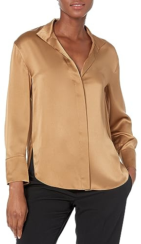 Vince Women's L/S Stand Collar Blouse, LT NILE, Large