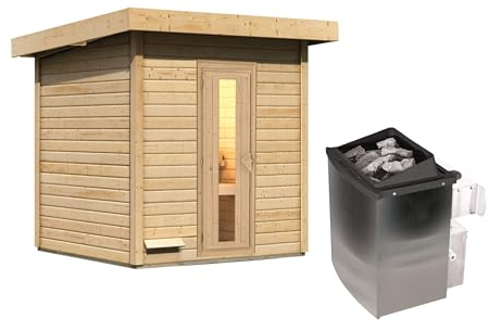 Chillroi® Karibu Saunahaus MELO 38 mm naturbelassen Außensauna Gartensauna versch. Ausführungen (MELO 2)