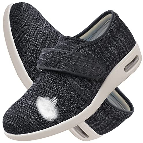 AEHO Chaussures diabétiques Femmes Extra Larges Ajustable Chaussures pour Diabétiques Pieds Gonflés ½dème Antidérapant Chaussons Orthopédique Chaussures Respirant Réglables,BlackGrey,39 EU