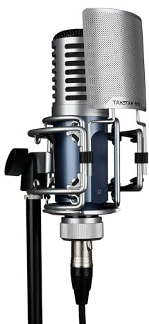 Takstar XLR Condenser Microphone with 34 mm Gold-Plated Diaphragm, Pop Filter, Shock Mount, Low Noise Circuit, Broadcast Mic for Instruments & Vocal Recording, Podcasts, Studio, YouTube - SM-9