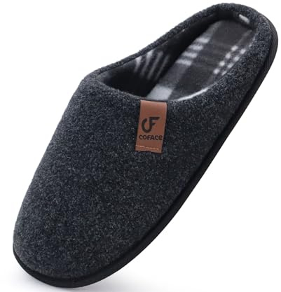 COFACE Zapatillas de Estar en Casa Hombre Invierno Calientes Pantuflas Confort Espuma de Memoria Zapatos con Antideslizante Suela Talla Negro 49