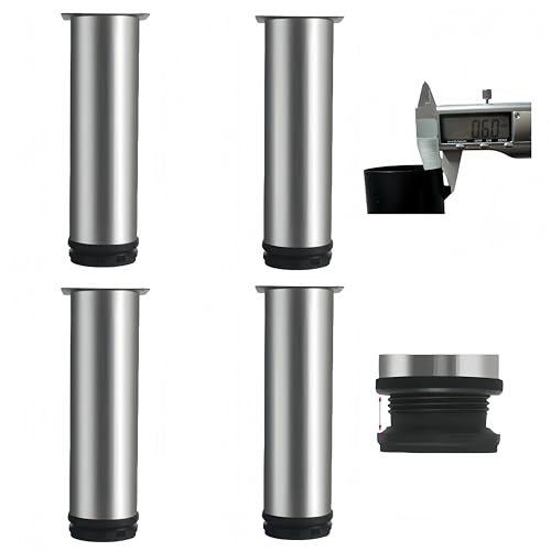 MIEGUIWOR 4 Piezas Patas para Muebles de Acero Inoxidable Anticorrosión, Patas Regulables para Muebles (0-15mm) para TV, Baño, Cocina, Escritorio（Plateado,18cm）