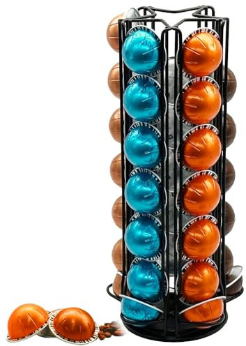 Wrobic Coffee Capsules Holder for 35 Nespresso Vertuo Pods, Coffee Pod Holder for Nespresso Vertuoline Pods, Rotating Design, Coffe Storage Rack for 35 Pcs Pods，Black
