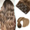 VINBAO Clip in Extensions Echthaar Balayage Schokoladenbraun bis Karamellblond Human Hair Extensions Haarverlängerung 16 Zoll 100g 6 Stück (#4/27/4, 40cm)