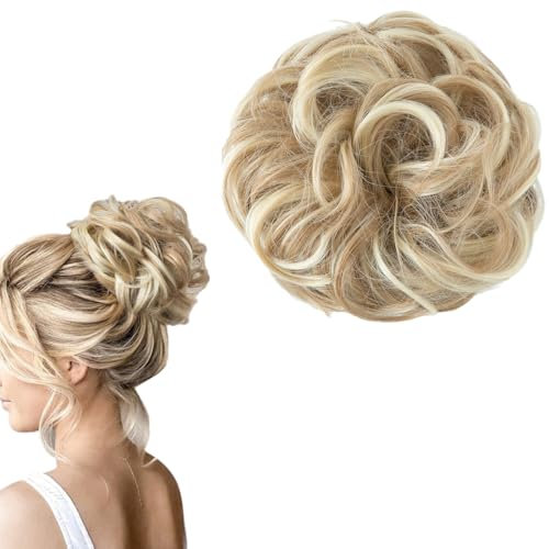 QOMJUFA Chignon Finto per Capelli, Elastici Chignon Finti Sintetica Ondulato Capelli Naturale Coda di Cavallo Castano chiaro e biondo cenere Posticci per Capelli Spessi Updo per Donne Ragazze