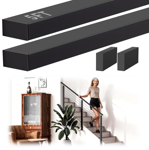 Gyykzz 5FT Stainless Steel T304 Black Handrail with Connector, 2 Pack Rectangular Cable Railing Handrail Flat Deck Top Rail with End Caps for Indoor Outdoor Deck Stair Cable Railing System