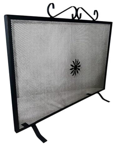 Briconess.com Parascintille Camino Rettangolare Ferro battuto Nero con Decoro Dimensioni 70x50 cm Protezione scintille Elegante
