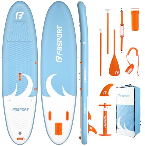 FBSPORT Tabla de Paddle Surf Hinchable Padel Surf Paddle Board Sup 335x84x17 CM Adultos y Jóvenes con Paleta Ajustable, Mochila, Bomba, Aleta Removible - Lagos, Ríos, Mar