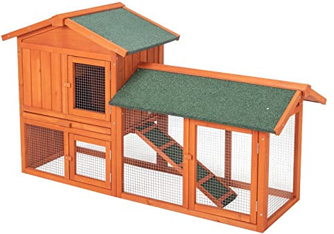 LEADZM Kaninchenstall，hasenstall draußen Winterfest，Hühnerstall aus Holz，L142 x B43 x H86 cm，Kleintiergehege & Käfige für draußen，Orange