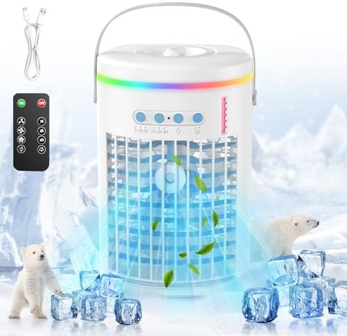 Mini climatiseur mobile - 1400 ml - Portable - Avec télécommande - 3 vitesses - Mini climatiseur à évaporation - Pour la maison, le bureau, les voyages