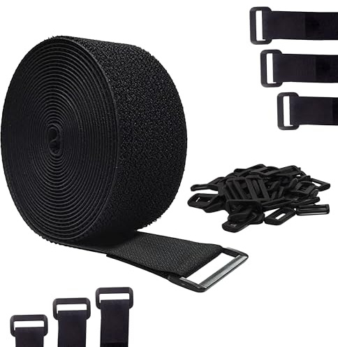 5cm x 5m Adjustable Cable Straps with 15 Buckles, Free-Cut, Reusable Cable Ties Hook and Loop Ties for Cable Management, Wire Organizer, and Cord Tidy