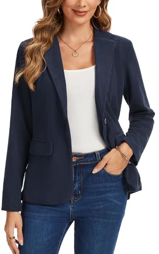 Kyzoeyou Blazer décontracté en velours côtelé à manches longues avec revers cranté et poches à rabat, vêtements d'extérieur doublés sur le devant, N-Navy, L