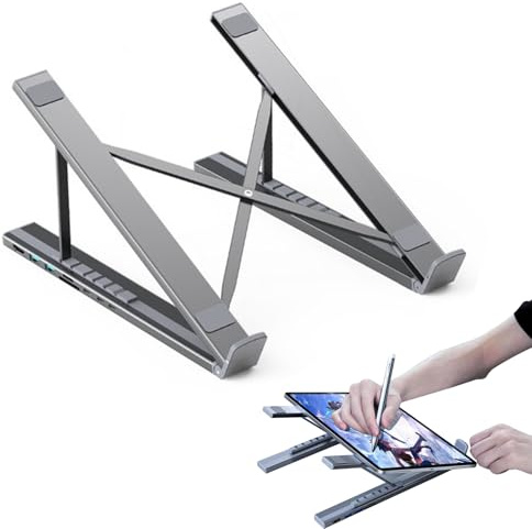 Laptop dockningsstation stativ – justerbar datorhöjare | -vinkelhöjd laptopbas | 8-i-1 multiportadapter snabbladdning kylfunktion, ergonomisk anteckningsbok för skrivbord hemma eller arbete